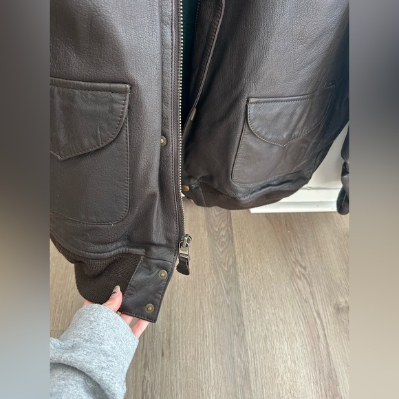Vintage Nautica Brown Leather Bomber Jacket Large - Picture 3 of 7